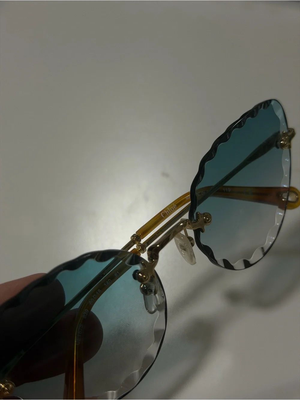 Chloe Gold Frame Teal Gradient Scalloped Rim Sunglasses